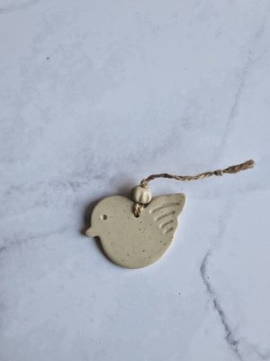 oiseau en grès pyrité beige