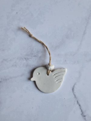 oiseau en grès émaillé blanc